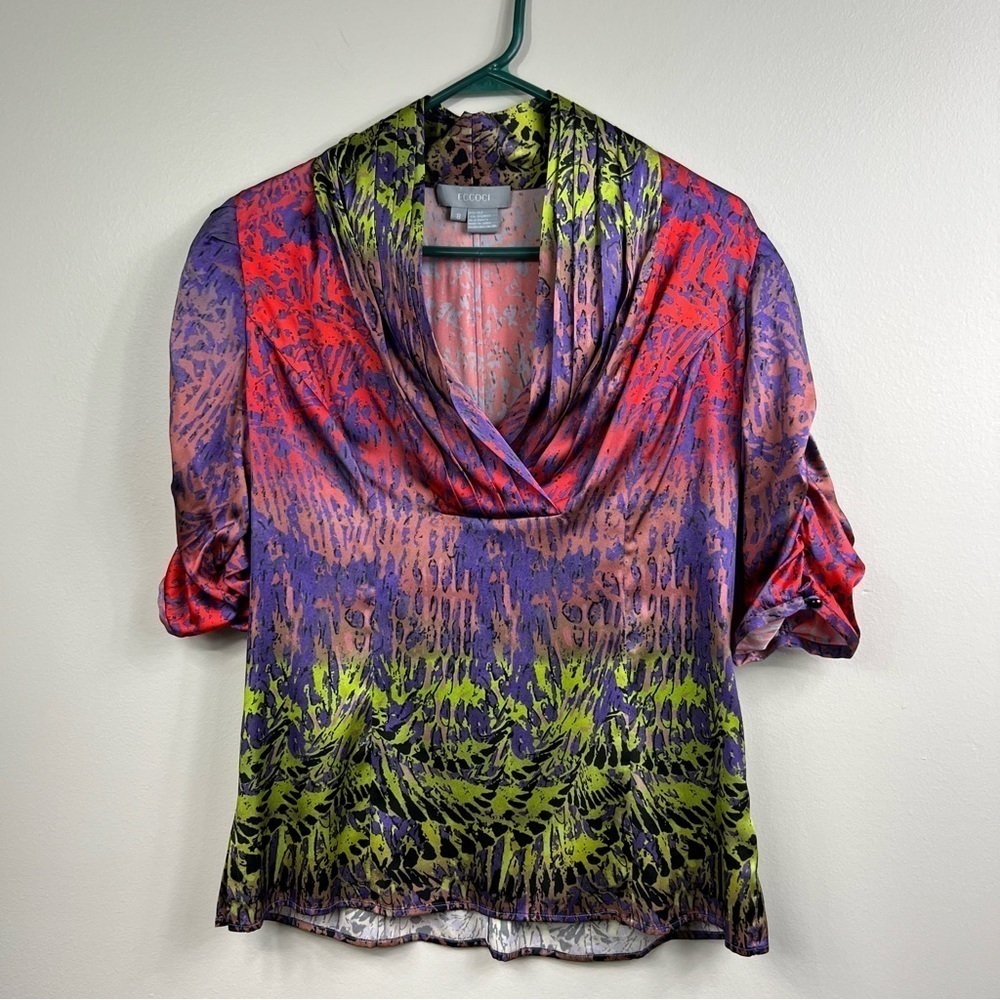 Eccoci silk blend short sleeve V-neck fitted blouse Sz 8